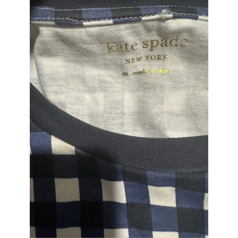 Kate Spade blue white gingham peplum blouse flutter sleeve M